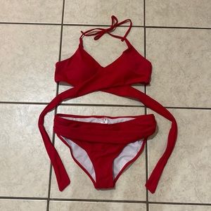 Red 2 pc swim suit